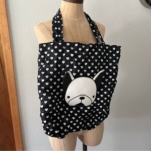 STRADIVARIUS FRENCH BULLDOG Foldable Tote Bag Black Heart Print
